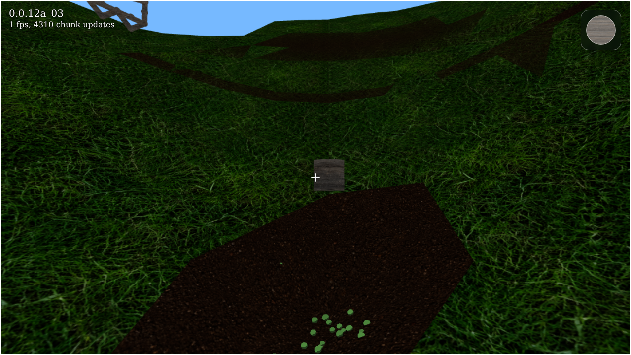 A grassy, deformable landscape inside Infinite Sandbox